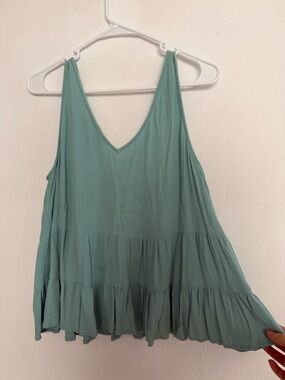LOFT Teal V-Neck Tiered Flowy Tank Top